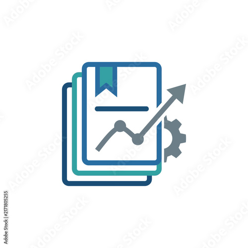 Business Growth Data Report Icon with Financial Progress Chart and Gear