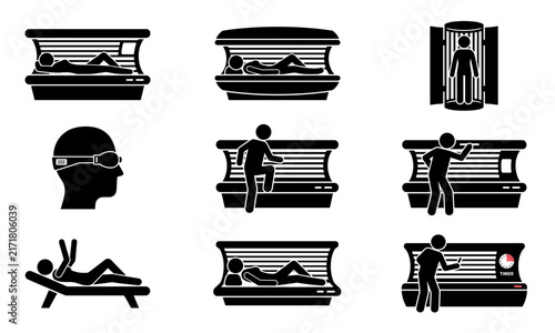 Tanning bed icons showing people in solarium machines