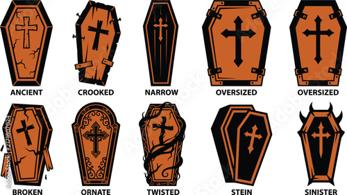 Photography A spooky collection of coffins exploring the dark side of halloween and the symb