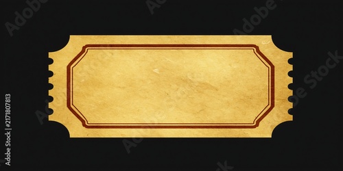 Vintage golden admission ticket isolated on black background