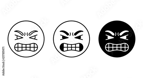 фотографія Angry Emoji Faces Vector Set, Grumpy Emoticon Icons, Furious Expression Symbols