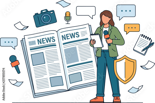 Press Freedom And Journalist Safety Flat Vector Illustration For Media Rights