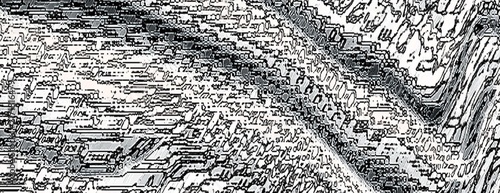 Photography Abstract black and white digital art featuring intricate geometric patterns and