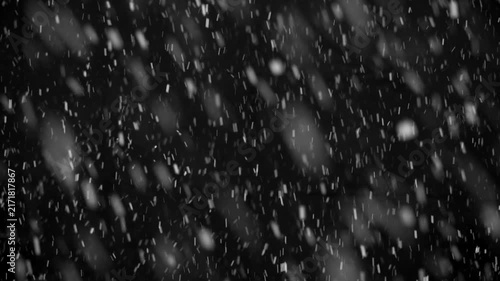 White snow isolated on black background, natural and real, winter nature, using for overlay effect