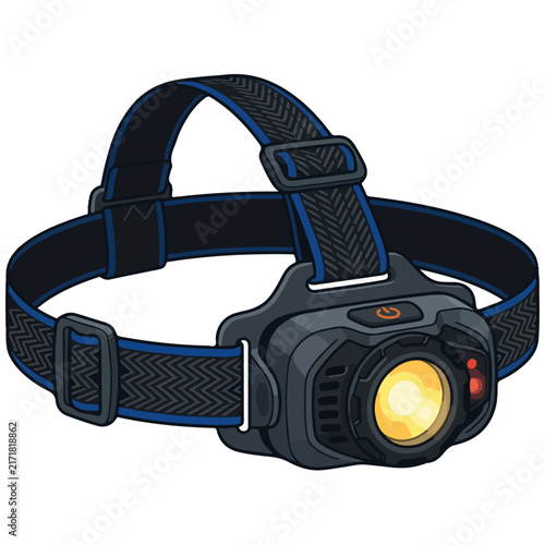 headlamp vector illustration for outdoor camping gear branding