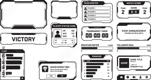 Esports Gaming Stream Overlay Sci-Fi HUD Interface UI Layout Vector