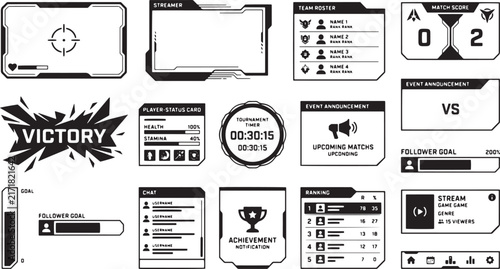 Esports Gaming Stream Overlay Sci-Fi HUD Interface UI Layout Vector