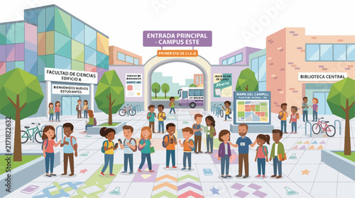 First Day at University Campus with Students