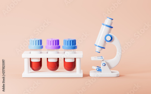 Medical test tubes with blood tests, 3d rendering.