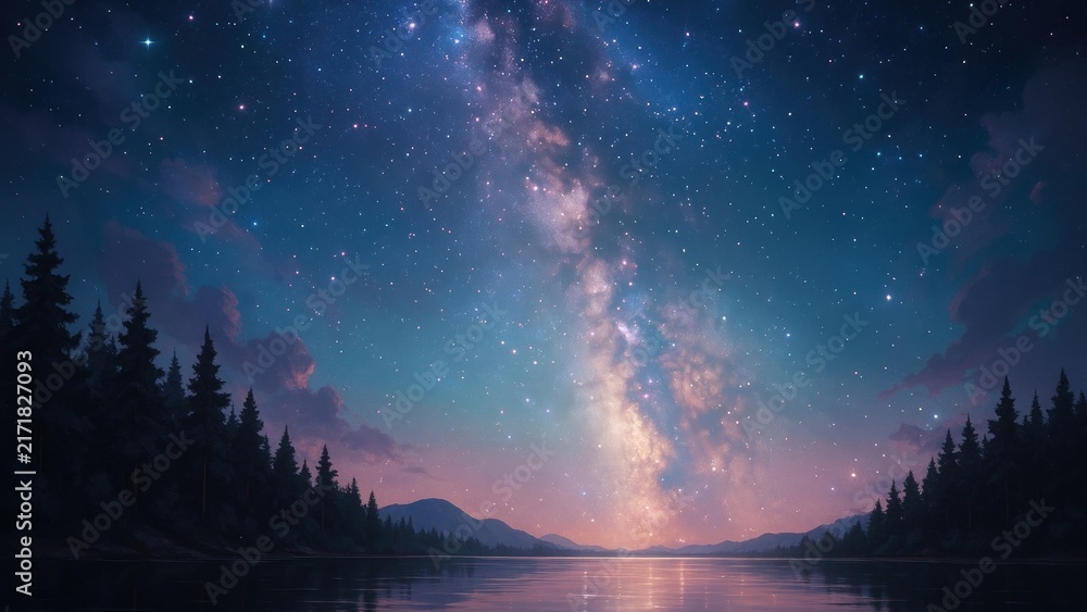 Naklejka premium Serene night sky reflection desktop wallpaper