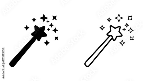 Obraz na plátně Magic Wand Icon: A simple and elegant graphic representation of a magic wand emitting a trail of sparkling stars, symbolizing enchantment and wonder