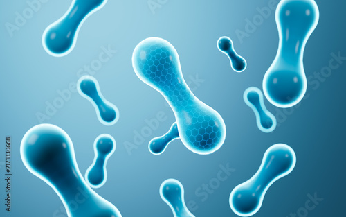 Microscopic probiotics bacteria for digestive health and treatment. 3d rendering.