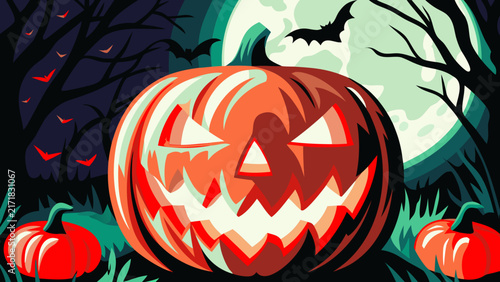 halloween pumpkin with bats
