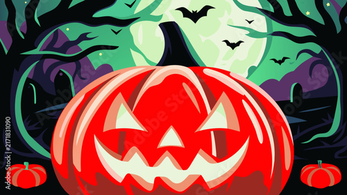 halloween pumpkin with bats