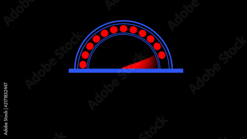 Fotografía Red needle on a semicircular gauge with blue outline and red dots on a blue base