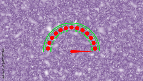 Quadro su tela Semi-circular gauge with red indicator and red dots on textured purple meter dia
