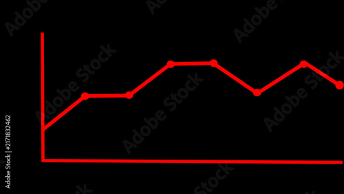 Konstfotografi Red line graph with red dots on a black background showing fluctuating data Keyw