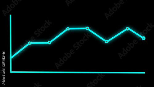 Canvastavla Cyan line graph with red dots on a black background showing fluctuating data Key