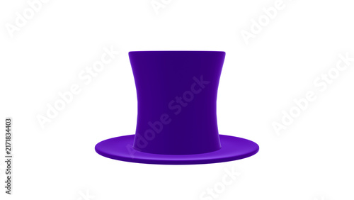 A glossy purple top hat with a broad brim and cylindrical crown appears as a smooth three dimensional isolated object on a transparent background