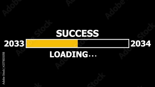 Loading bar from 2033 to 2034 new year transfer animation. Almost reaching New Year ,LOADING...text, alongside a success loading business progress and achieving goals investment, finance, innovation.