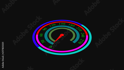 Obraz na płótnie Digital Speedometer Gauge with Red Needle on Black Background Keywords: speedome