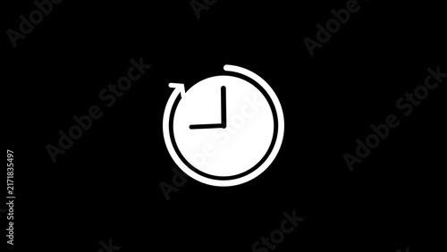 White clock icon with history arrow on black background time symbol