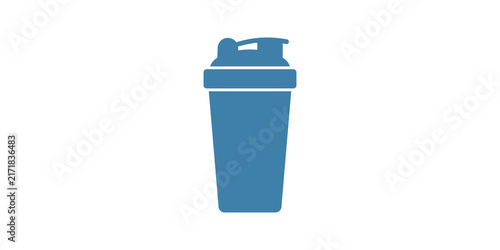 Protein shaker bottle flat icon in blue color for fitness supplement use.
