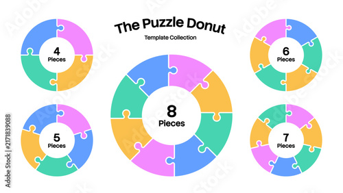 Puzzle Donut Infographic Template Collection with 4 to 8 Pieces