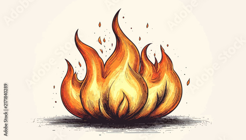 Stylized campfire flame illustration on light background.