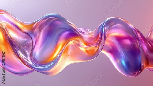 Abstract colorful flowing liquid with vibrant glossy waves on purple background