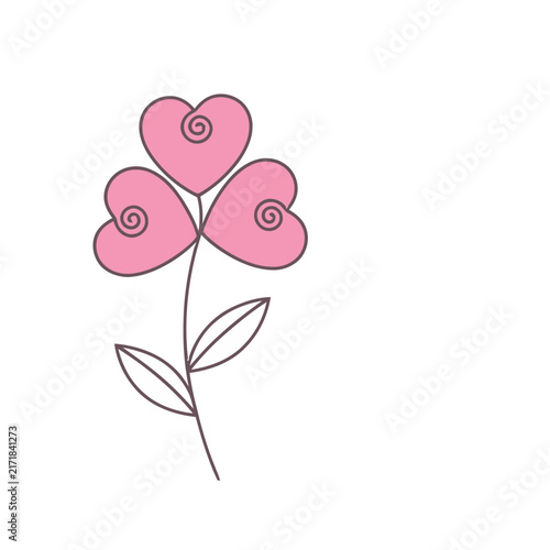 Pink heart flower with leaves