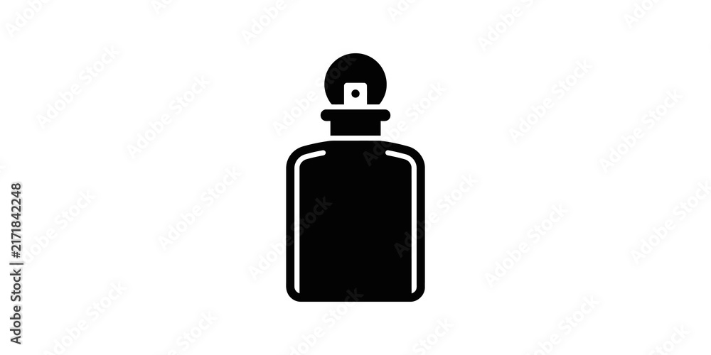 Obraz premium Black perfume spray bottle icon isolated on transparent grid background.