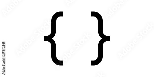 Foto Black curly brackets flat icon coding symbol on transparent background