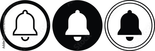 Notification Bell Icons in Three Black and White Styles