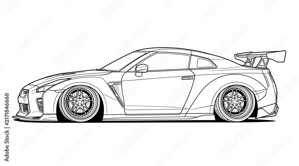 Fototapeta premium Sportscar Outline Drawing Isolated