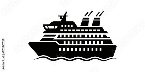 Foto Black cruise ship icon sailing on waves for maritime travel concept