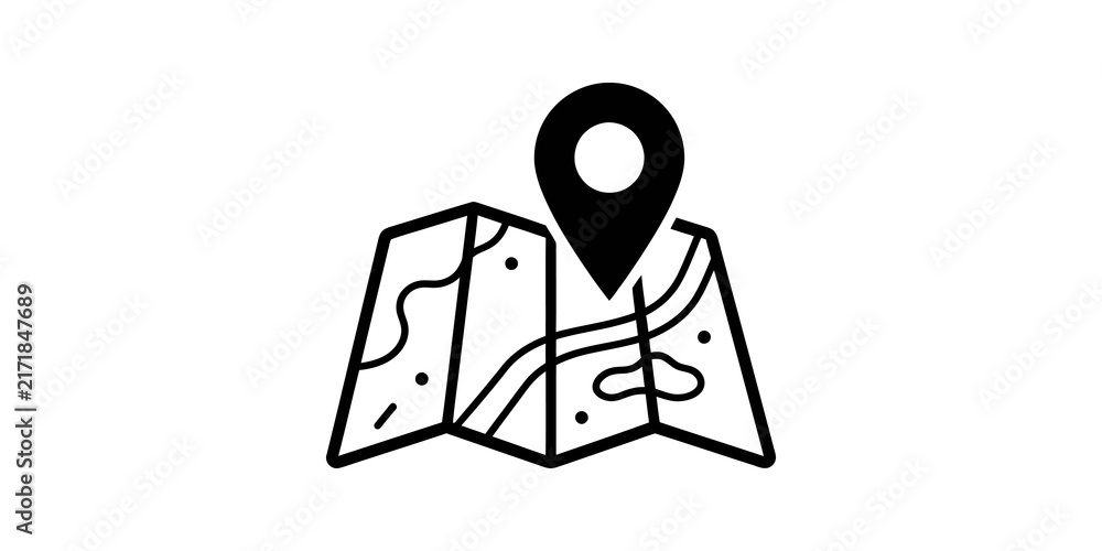 Obraz premium Folded map with location pin icon for travel navigation and tourism.
