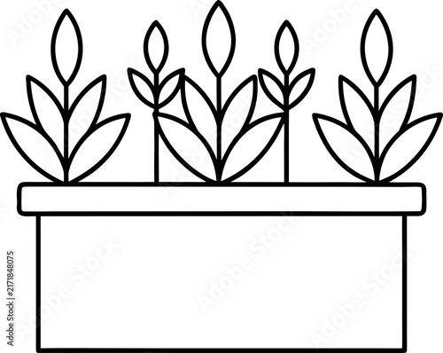 Minimalist Window Box Plant Illustration. Black Line Art Potted Herb Garden. Botanical Houseplant Vector Icon for Modern Decor Design.