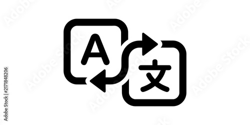 Cuadro en lienzo Language translation icon with two squares and diverse alphabet symbols