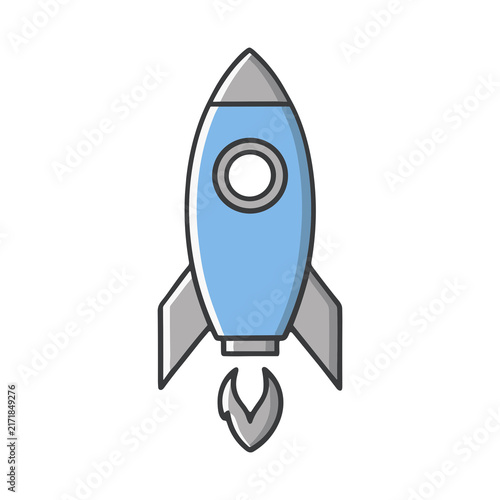 Фотография Blue rocket with fins and window on transparent background