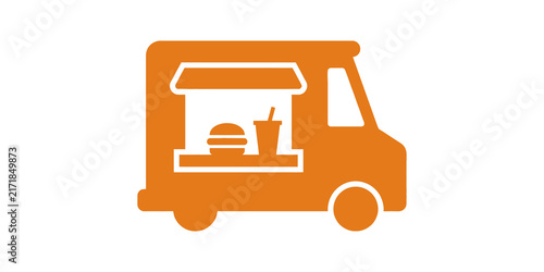 Orange food truck vector icon transparent for mobile catering business.