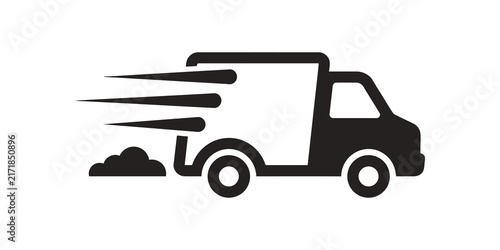 Foto Black fast delivery truck icon with motion lines for shipping service