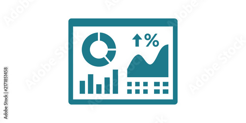 Teal business analytics dashboard flat icon for financial reporting.