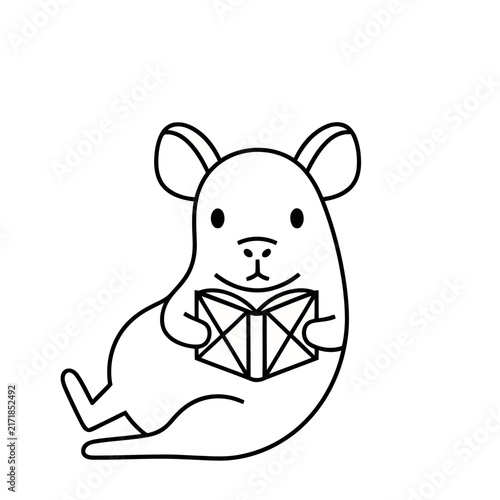 Cute cartoon mouse reading a book
