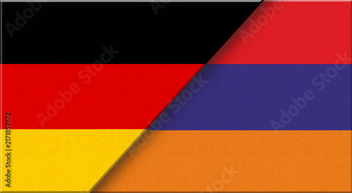 Quadro su tela Double Flag of Germany and Armenia on Fabric Texture - 3D Illustration