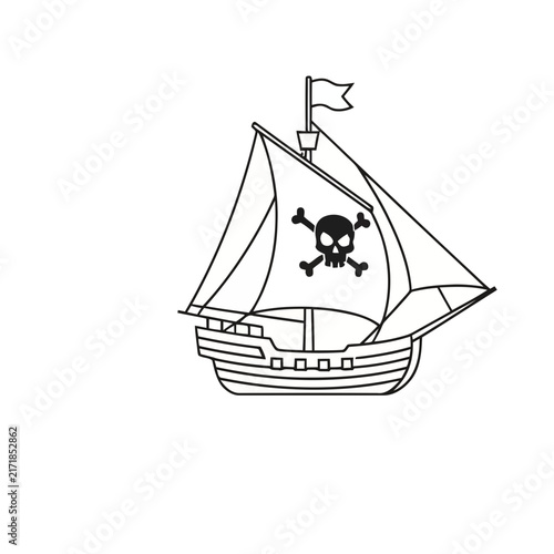 Pirate Ship with Skull and Crossbones Flag