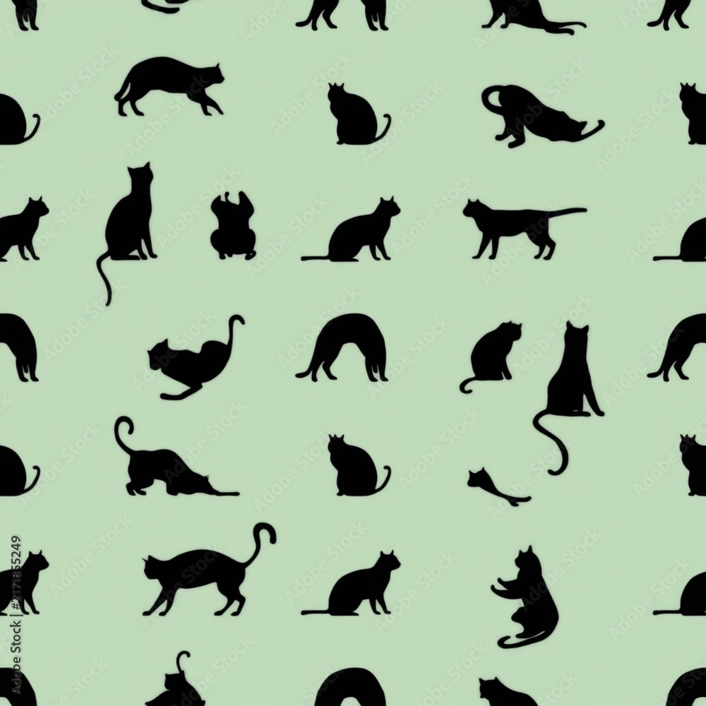 Fototapeta premium Black cat silhouettes seamless pattern graphic illustration