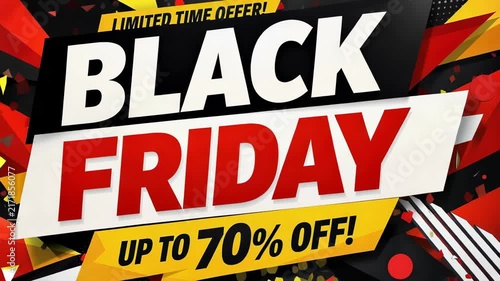 Bold Black Friday sale banner advertising up to seventy percent discount in dynamic style