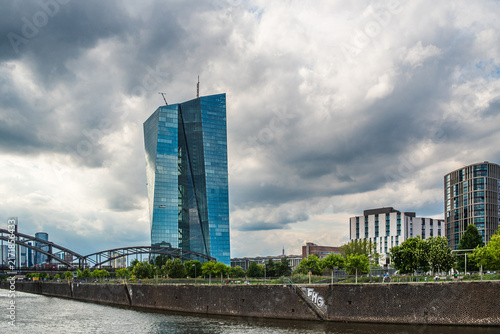 Modern skyscraper and architecture along Main river in Frankfurt Germany