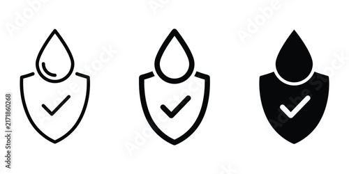 Waterproof sign icon line art vector, bold outline and silhouette design